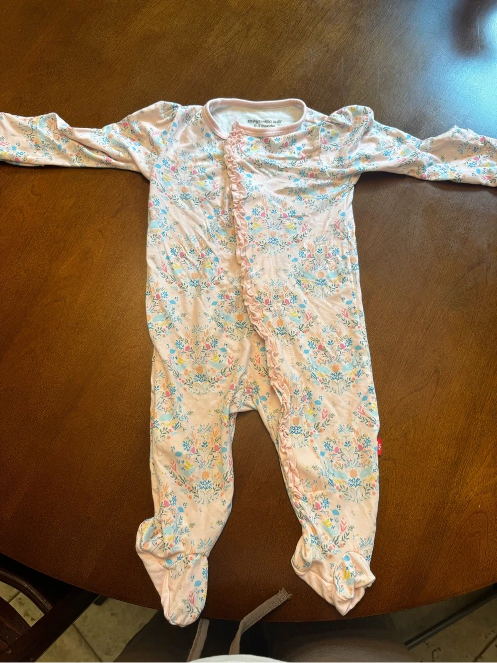 Magnetic Me Pink Floral Ruffled Footed One-Piece